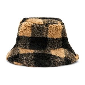 STAND STUDIO faux fur check bucket hat